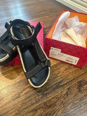 Tory Burch Black Sandals with White Dot Straps